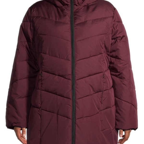 Big Chill Women's Plus Size Hooded Puffer Coat with Faux Sherpa Collar